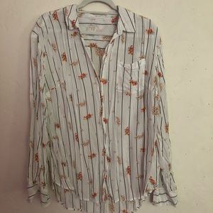 White stripe and floral button down